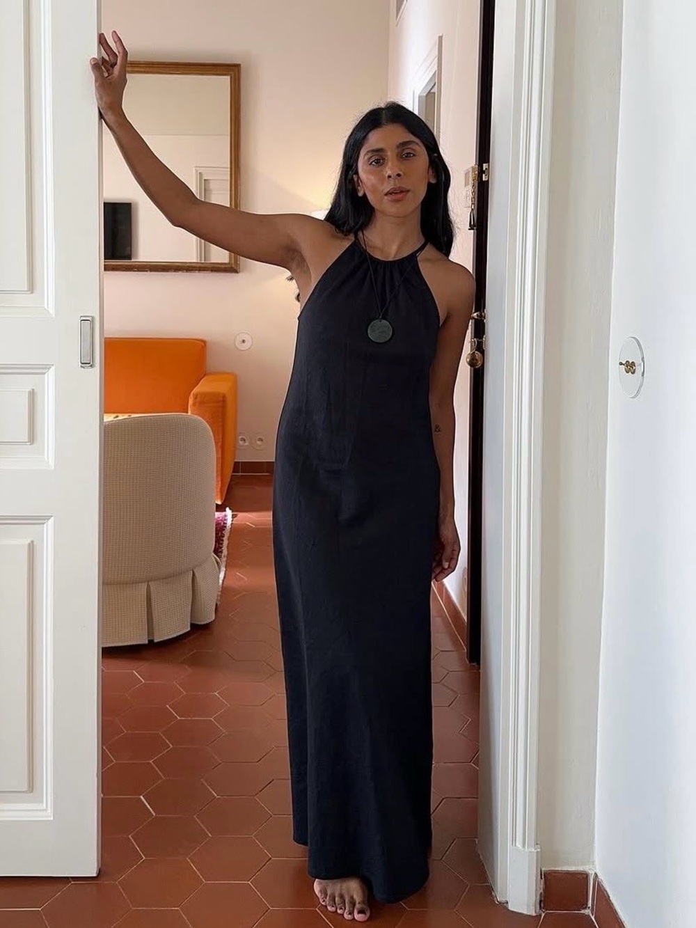 J Crew High-neck Halter Midi Dress 100% Linen Quiet Luxury Resort